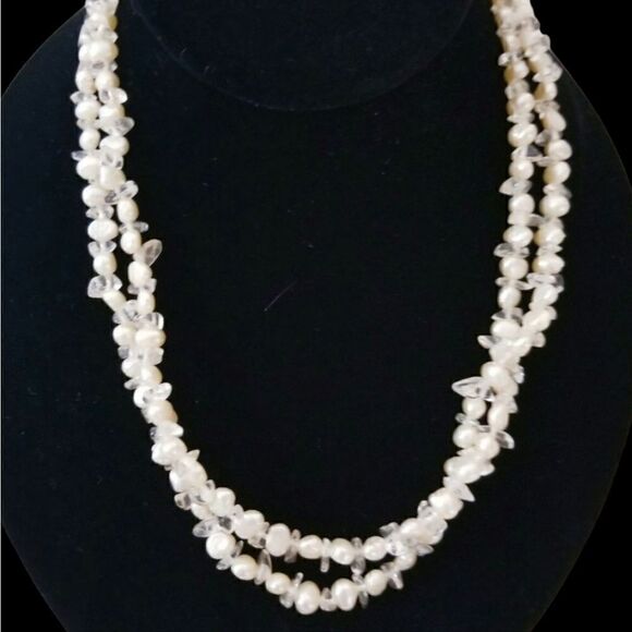 Vintage genuine Baroque pearl and clear quartz necklace - Picture 2 of 10